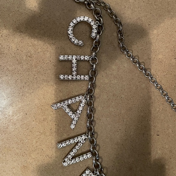 Silver Chain Necklace with Rhinestone Letters - Picture 2 of 4
